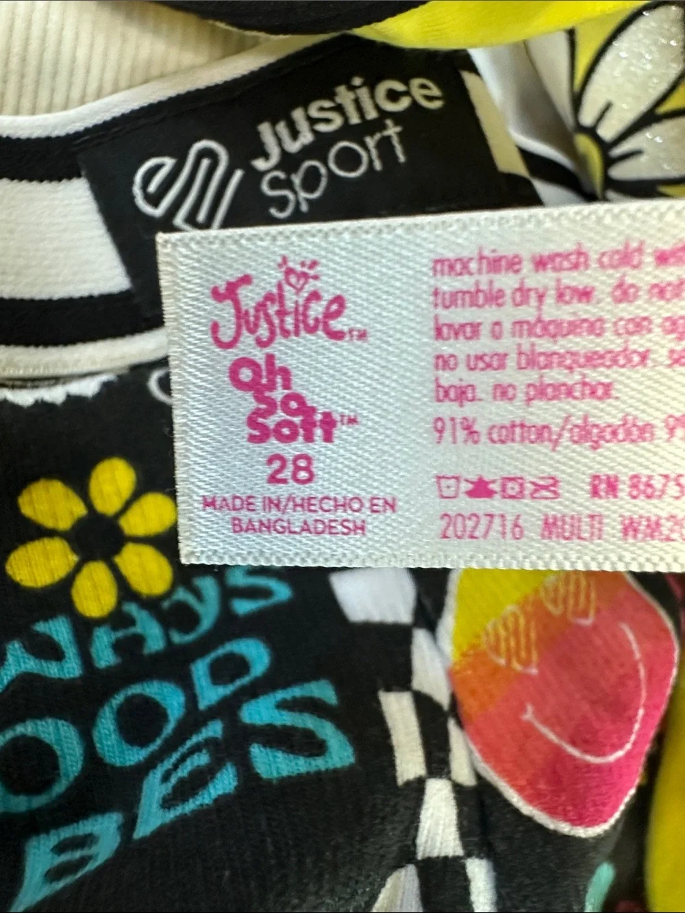 JusticeSport Black Active Set with Multicolor Floral Accents